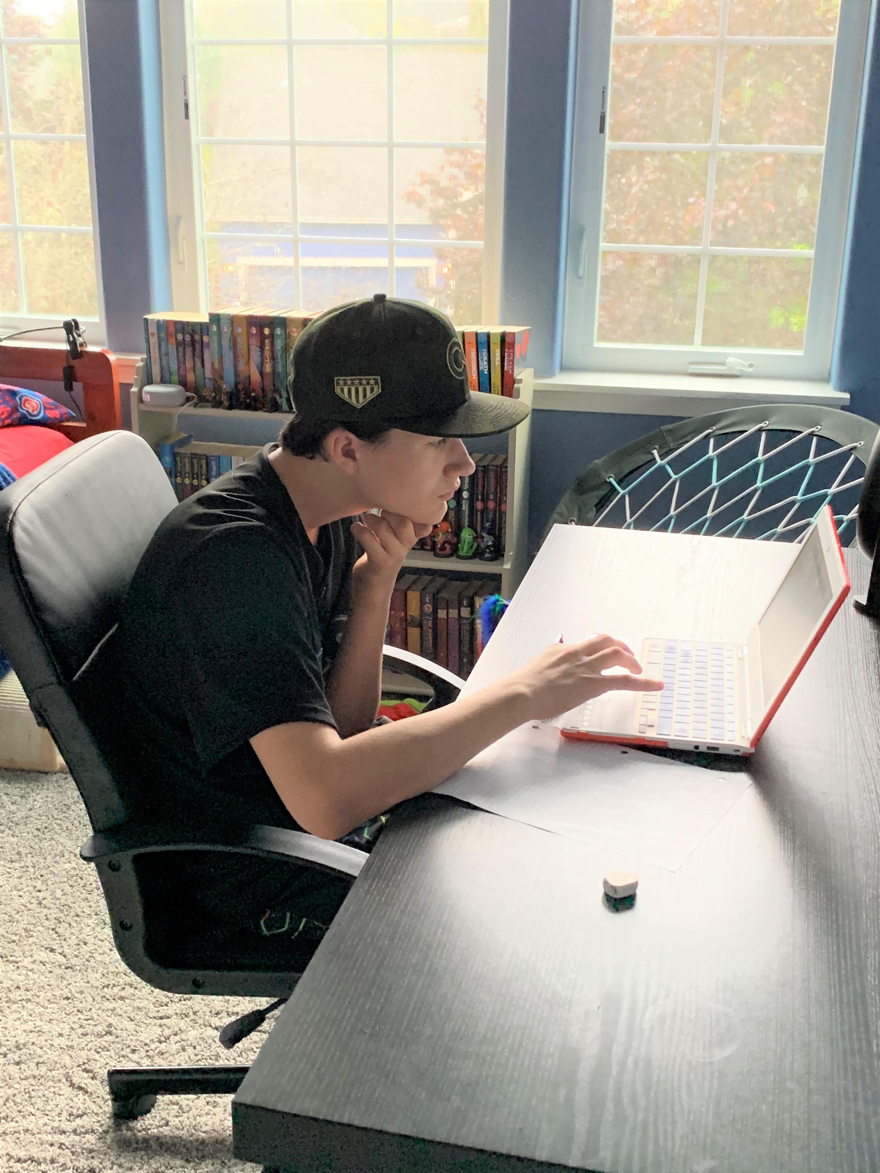 Student taking the MAP test at home