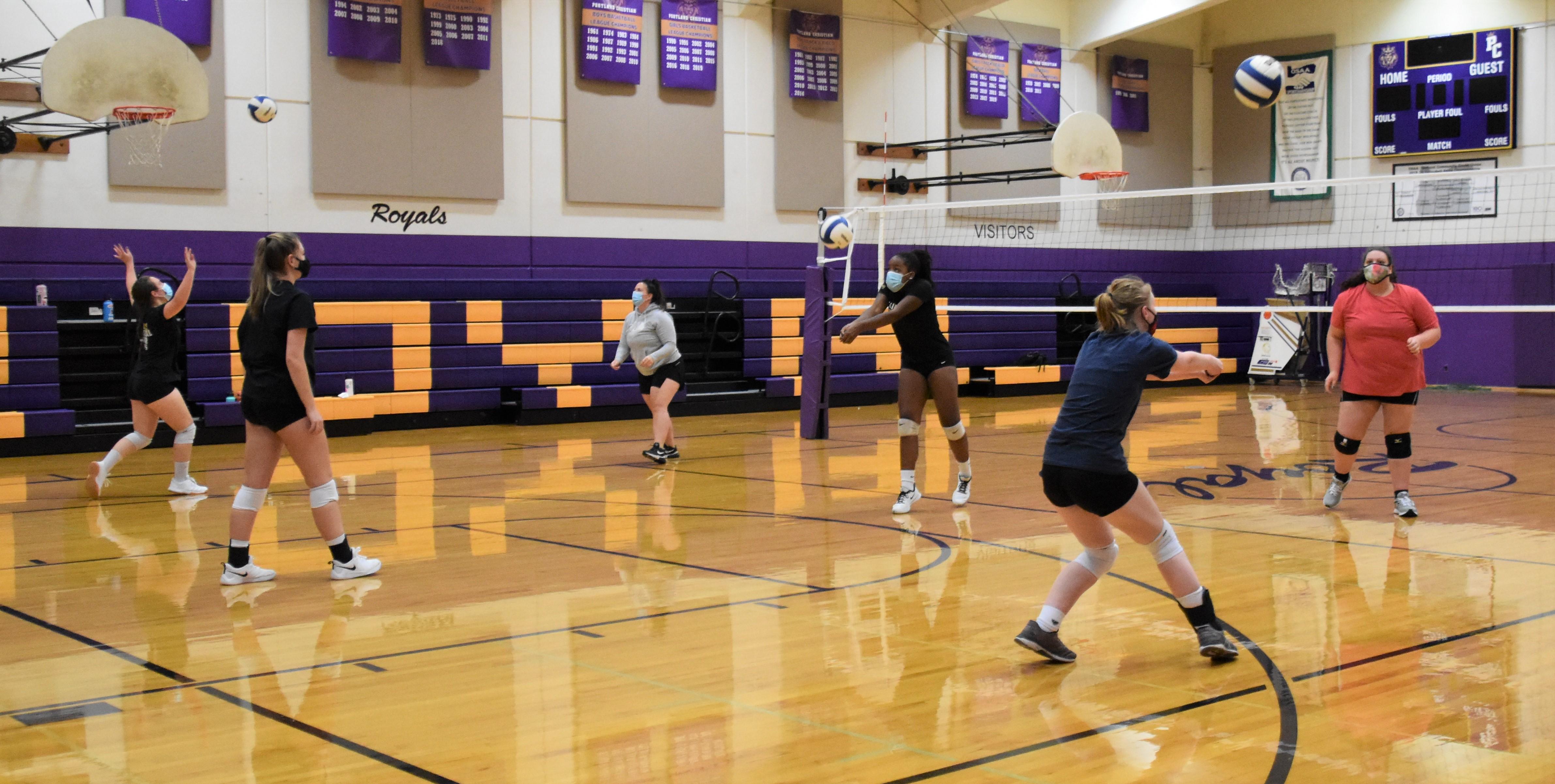 Volleyball athletes warming up