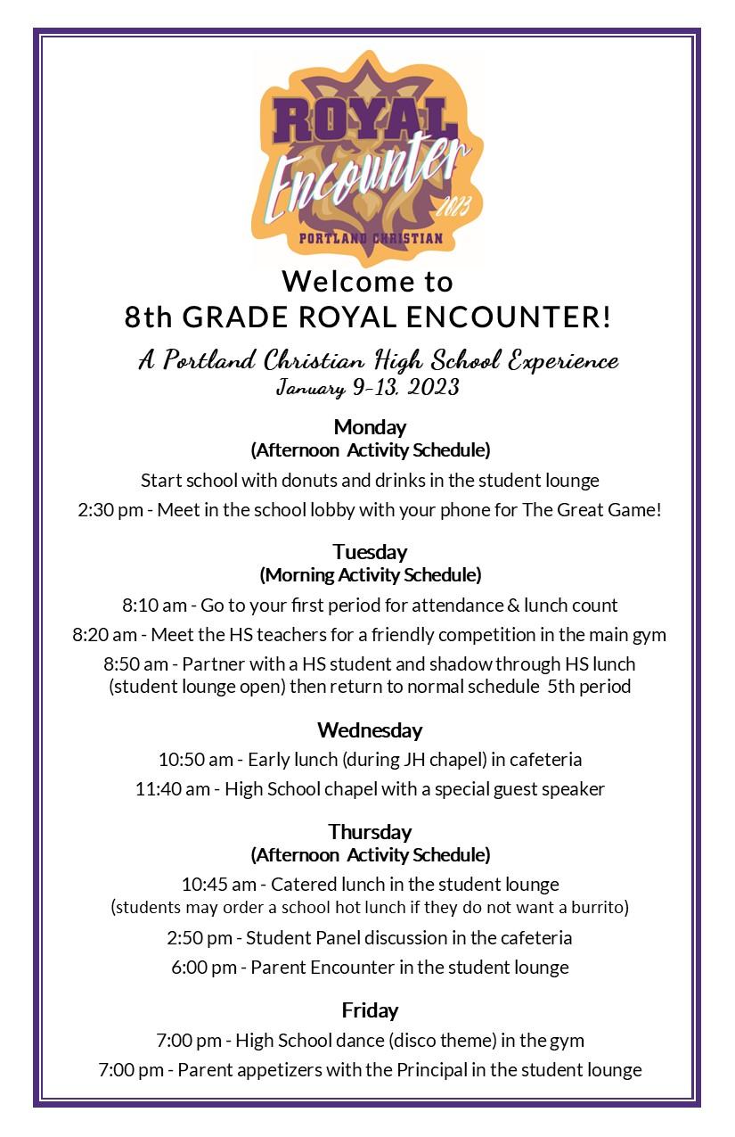Royal Encounter Week Schedule