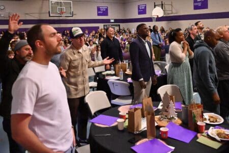 Pastors and students praising God